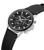 Chronograph-Uhr mit schwarzem Zifferblatt, Lederarmband und Edelstahlgehäuse mit Knöpfen