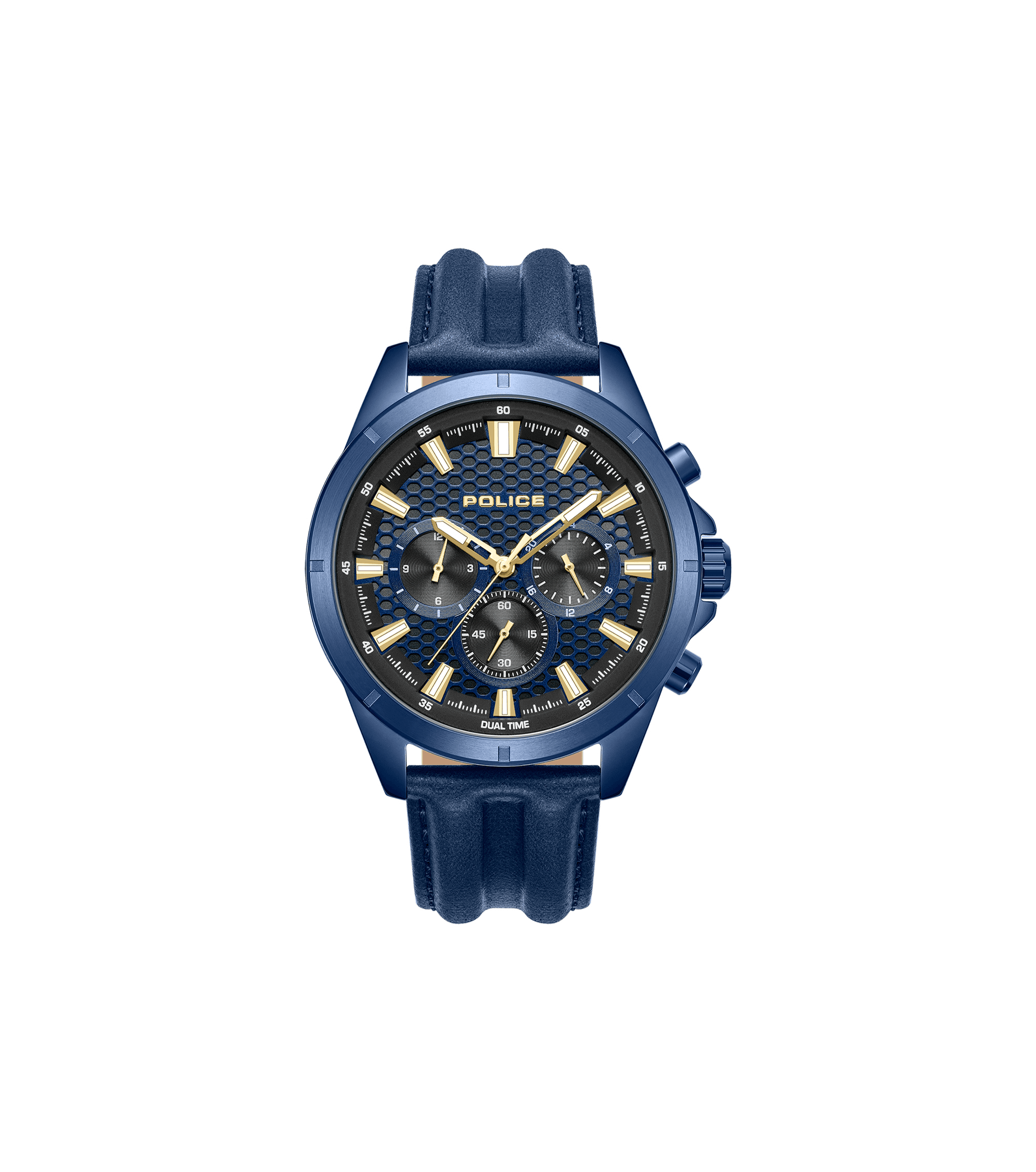 Herrenuhr mit Multifunktions-Chronograph, blauem Zifferblatt und Silikonarmband