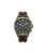 Herren-Chronograph mit grünem Gehäuse, schwarzem Zifferblatt und braunem Lederarmband