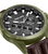 Chronograph-Zifferblatt mit Dual-Time-Anzeige, schwarzen Registern und grünem Gehäuse
