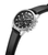 Herrenuhr mit schwarzem Zifferblatt und Chronograph-Details, Edelstahlgehäuse, Lederarmband