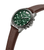 Herrenarmbanduhr: grünes Zifferblatt, silbernes Gehäuse und braunes Lederarmband