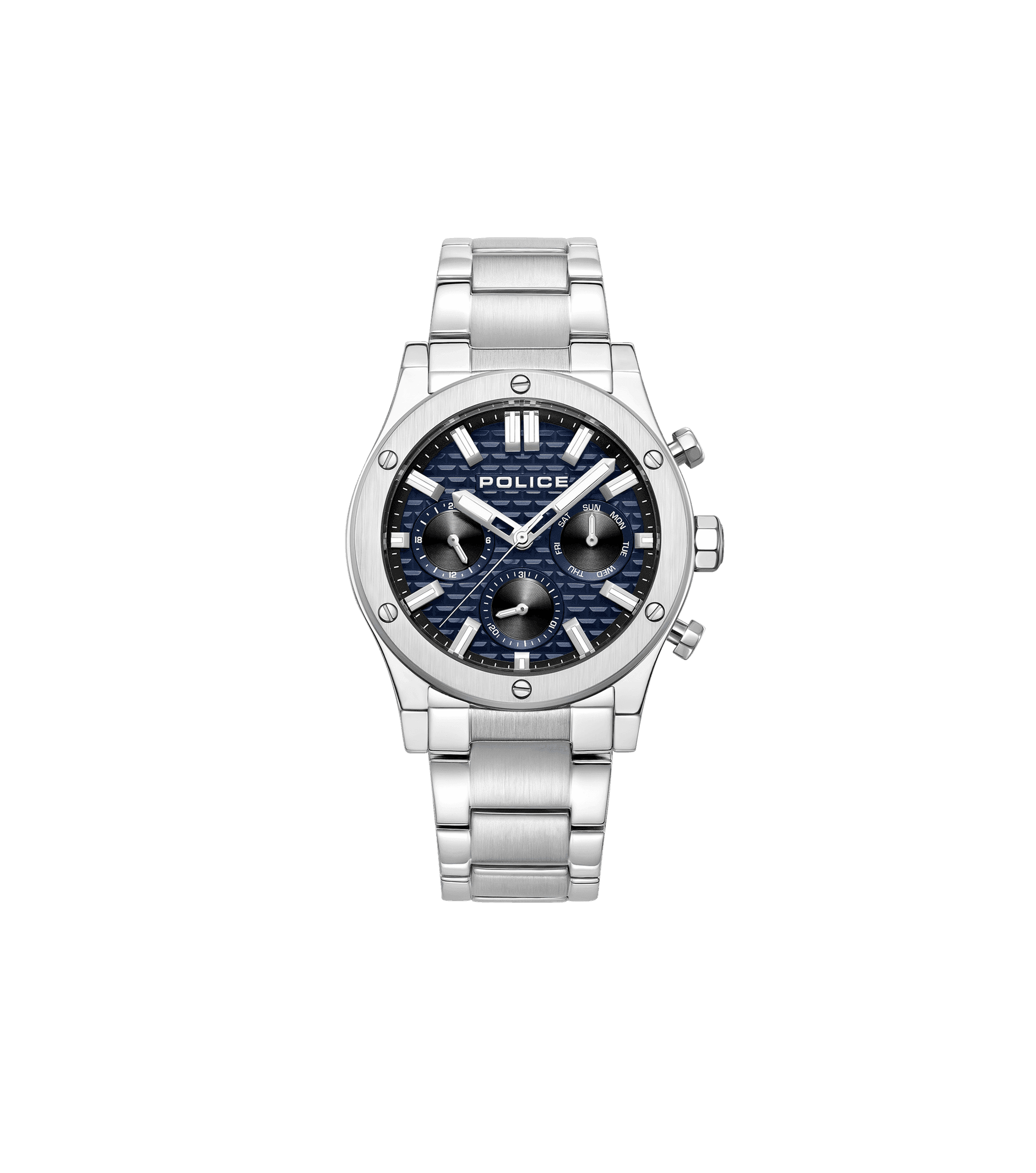 Herren-Armbanduhr mit Edelstahlarmband und blauem Zifferblatt, Multifunktions-Optik