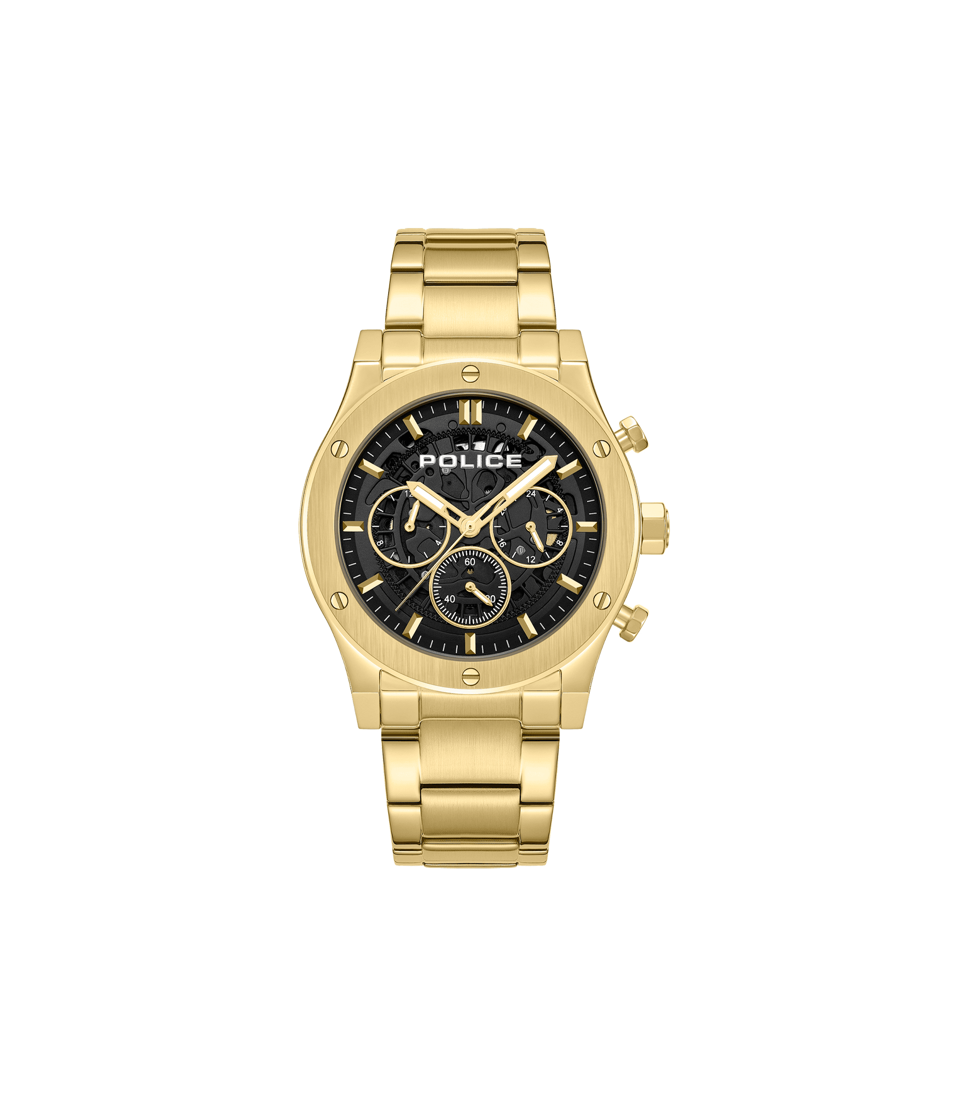 Herren-Chronographenarmbanduhr mit schwarzem Zifferblatt und goldfarbenem Metallarmband