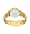 Rückseite einer Herren-Armband uhr mit goldfarbenem Metallarmband und Gehäuse