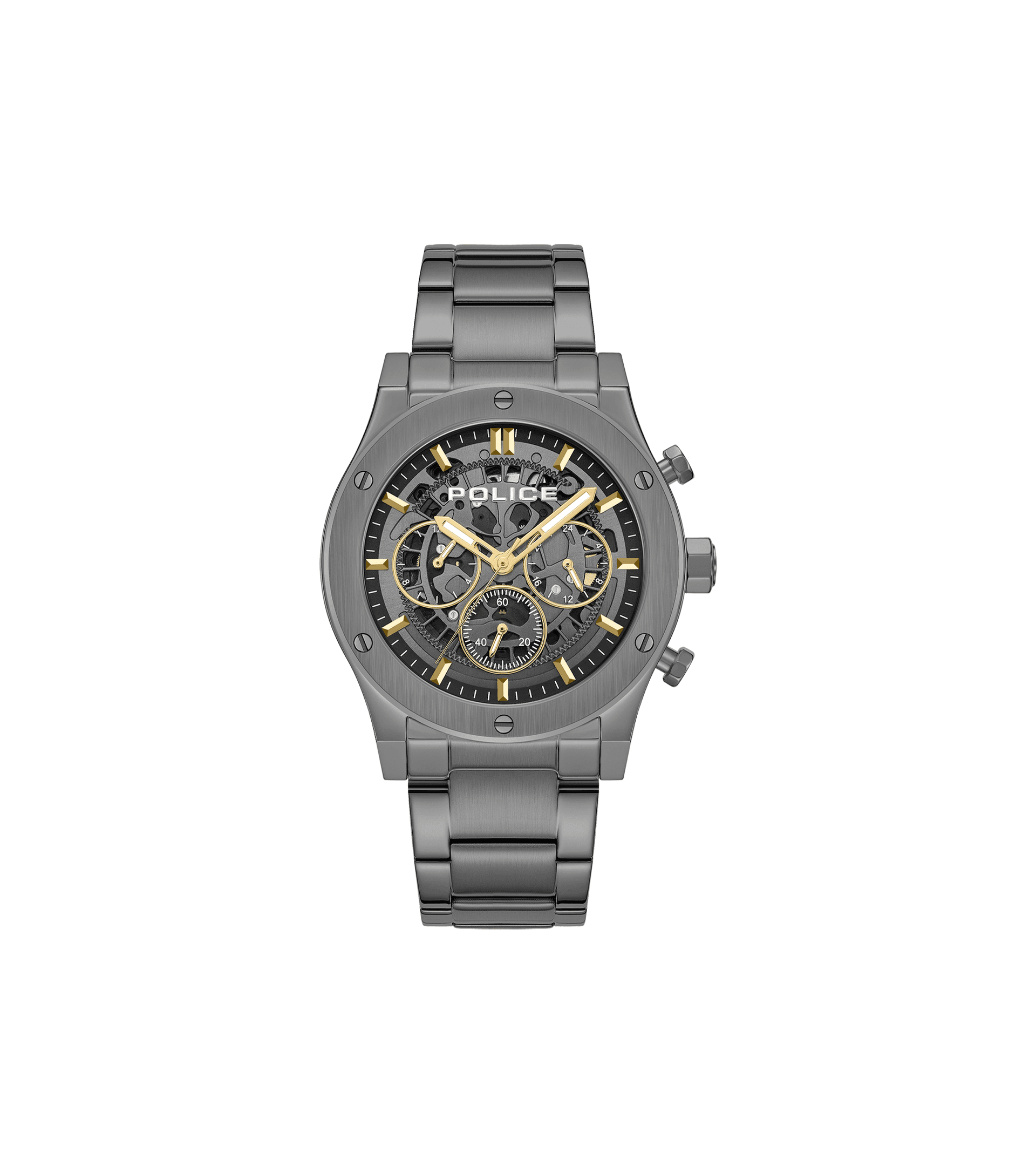 Herren-Armbanduhr mit Metallarmband, grauem Zifferblatt und Chrono-Optik, Police