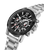 POLICE Herrenarmbanduhr mit silbernem Metallband und schwarzem Chronograph-Zifferblatt