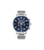 Herrenuhr mit blauem Zifferblatt und silbernem Edelstahlarmband, Quarz-Chronograph