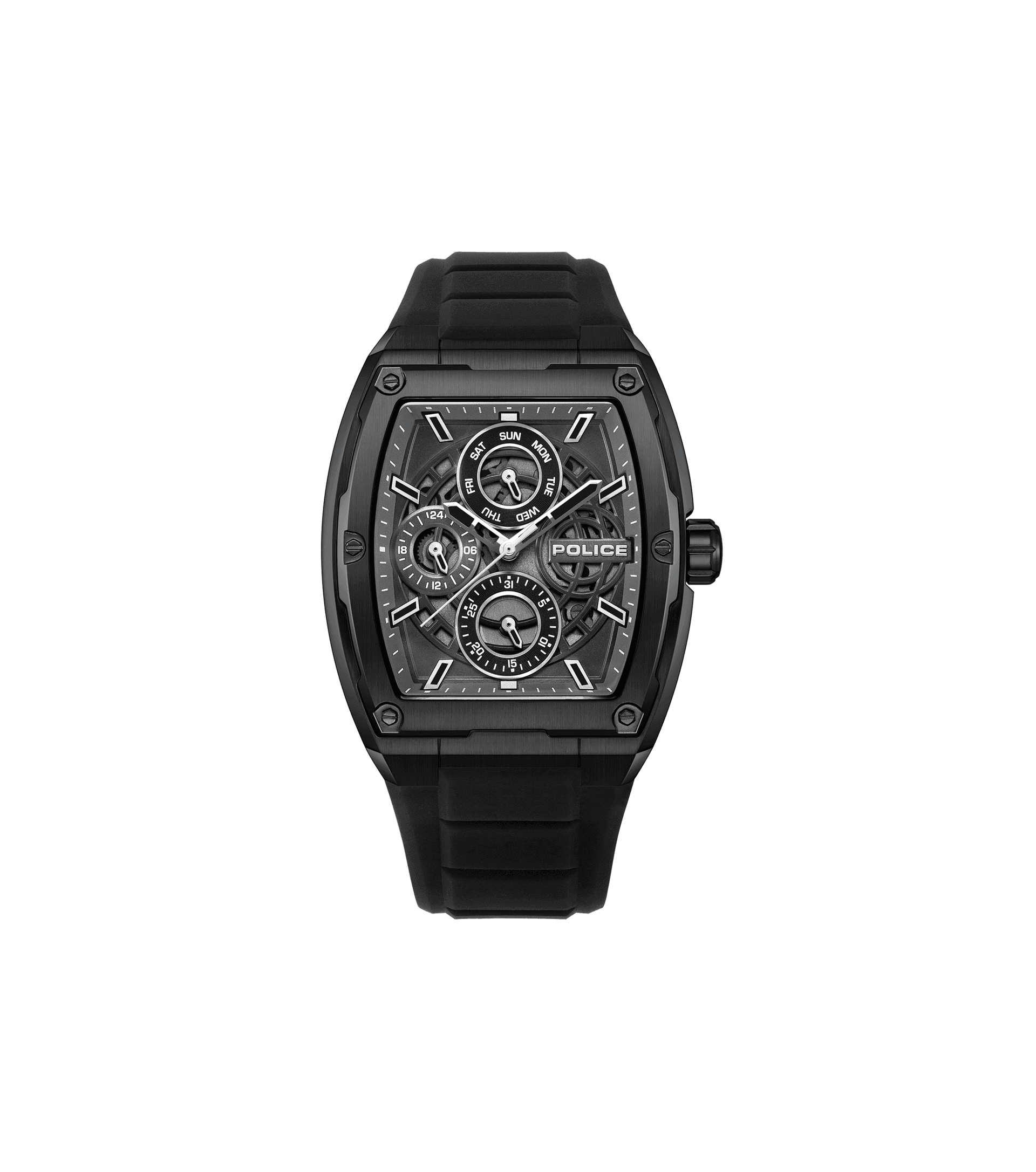 Police Herren-Multifunktionsuhr, schwarzes Gehäuse und Chrono-Subdials