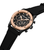 Herrenuhr in Schwarz mit roségoldener Lünette, schwarzem Zifferblatt und Chronografen-Details
