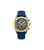 Herrenuhr mit blauem Silikonband, goldfarbenem Gehäuse und Chronographen-Dial mit Ziffern