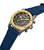 Herrenuhr blaues Silikonband, goldene Lünette, schwarzes Zifferblatt mit Chronograph-Subdials