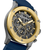Herrenuhr Nahansicht: goldene Lünette, schwarzes Zifferblatt mit Chronographenzeigern