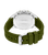 Rückseite einer Herrenuhr mit olivem Silikonarmband und Metallgehäuse, mit POLICE-Logo