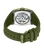 Grüne Herrenuhr mit sichtbarem Uhrwerk durch Glasfenster und Kautschukarmband