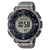 Pro-Trek Herrenuhr mit großem Digital-Display, dunklem Zifferblatt und silbernem Band