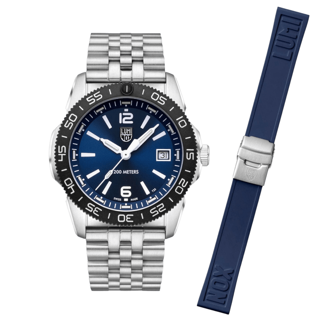 Montre pour femme avec cadran bleu, bracelet en acier inoxydable et bracelet de rechange bleu
