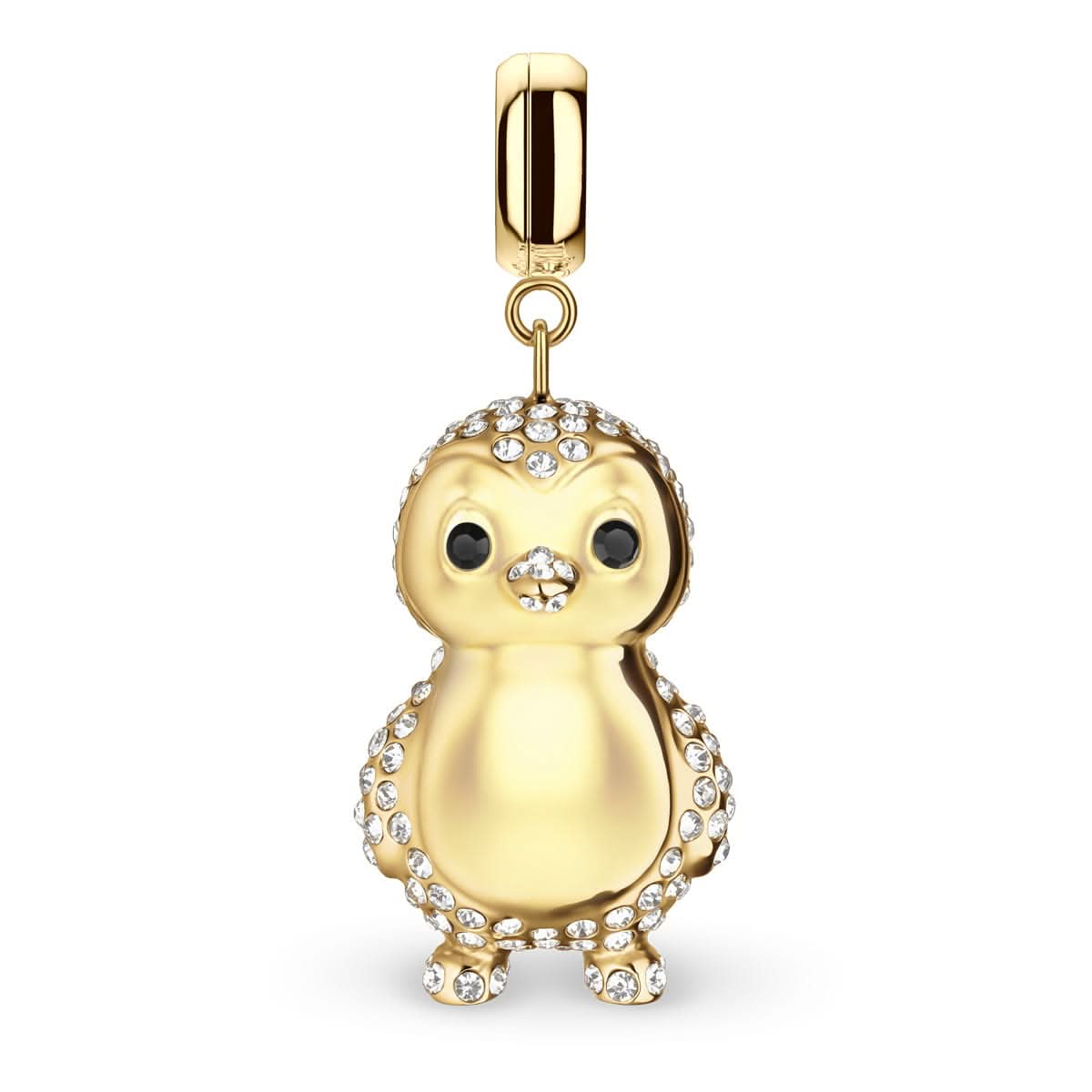 Pendentif en acier inoxydable en forme de pingouin, plaqué or avec incrustations de cristal