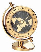 Seiko QHG106G Horloge de Table Dorée • Mouvement Sweep Silencieux • Cadran Mondial Rotatif