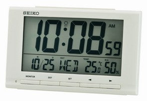 Seiko QHL090W Horloge Numérique Blanc • Affichage LCD • Thermomètre & Hygromètre
