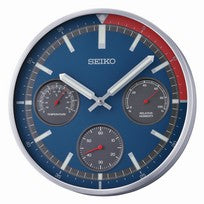 Seiko QXA822S Horloge Murale Bleue • Mouvement Sweep Silencieux • Thermomètre & Hygromètre