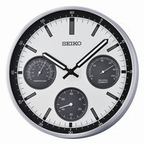 Seiko QXA823S Horloge Murale Argent • Boîtier en Aluminium • Thermomètre & Hygromètre