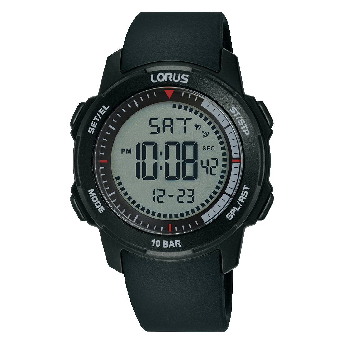 Lorus Herren-Digitaluhr mit schwarzem Gehäuse und Kautschukarmband