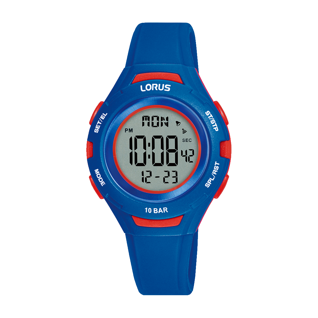 Lorus Kinder-Digitaluhr mit blauem Silikonband, orangen Details und LC-Display