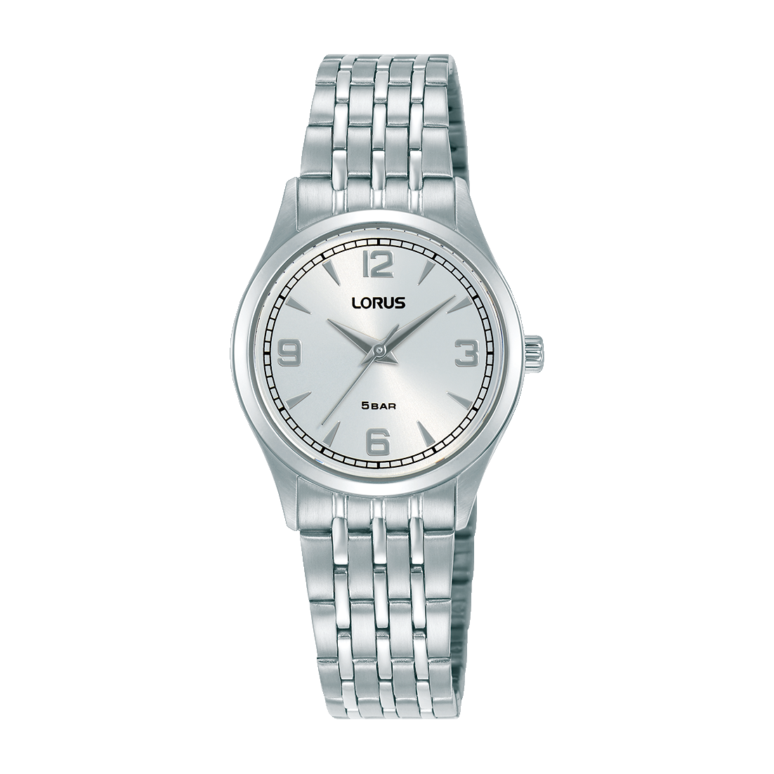 Lorus Damen-Armbanduhr mit silbernem Metallarmband und rundem silbernem Gehäuse