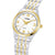 Damen-Armbanduhr Lorus mit weißem Zifferblatt, goldenen Zeigern und zweifarbigem Edelstahlband