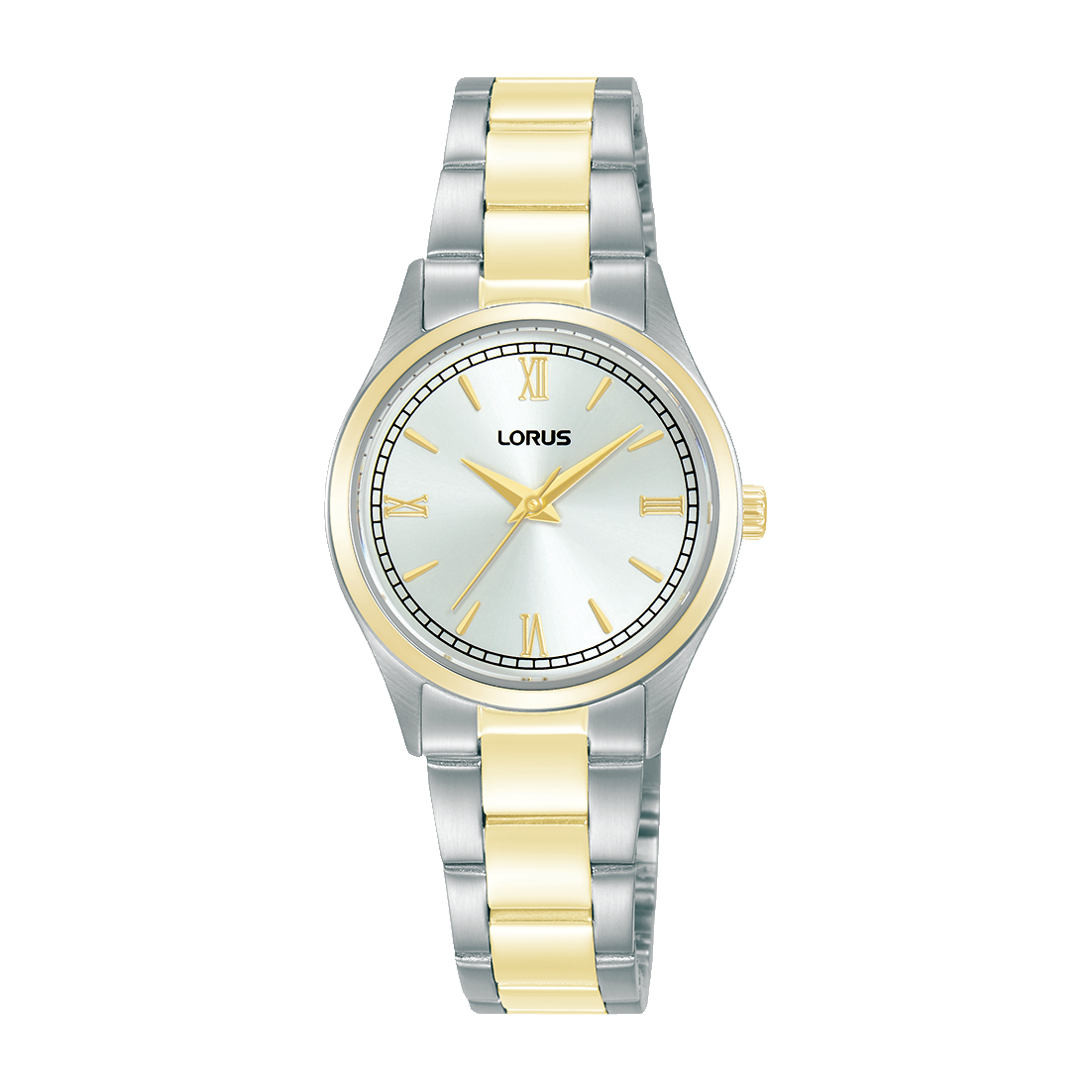Lorus Damenuhr mit zweifarbigem Edelstahlband, silber-gold, weißem Zifferblatt
