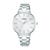 Damenarmbanduhr mit weißem Zifferblatt, silbernem Edelstahlband und Mineralglas