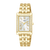 Lorus Damenuhr mit goldfarbenem Metallband, Zifferblatt mit römischen Zahlen und Steinbesatz