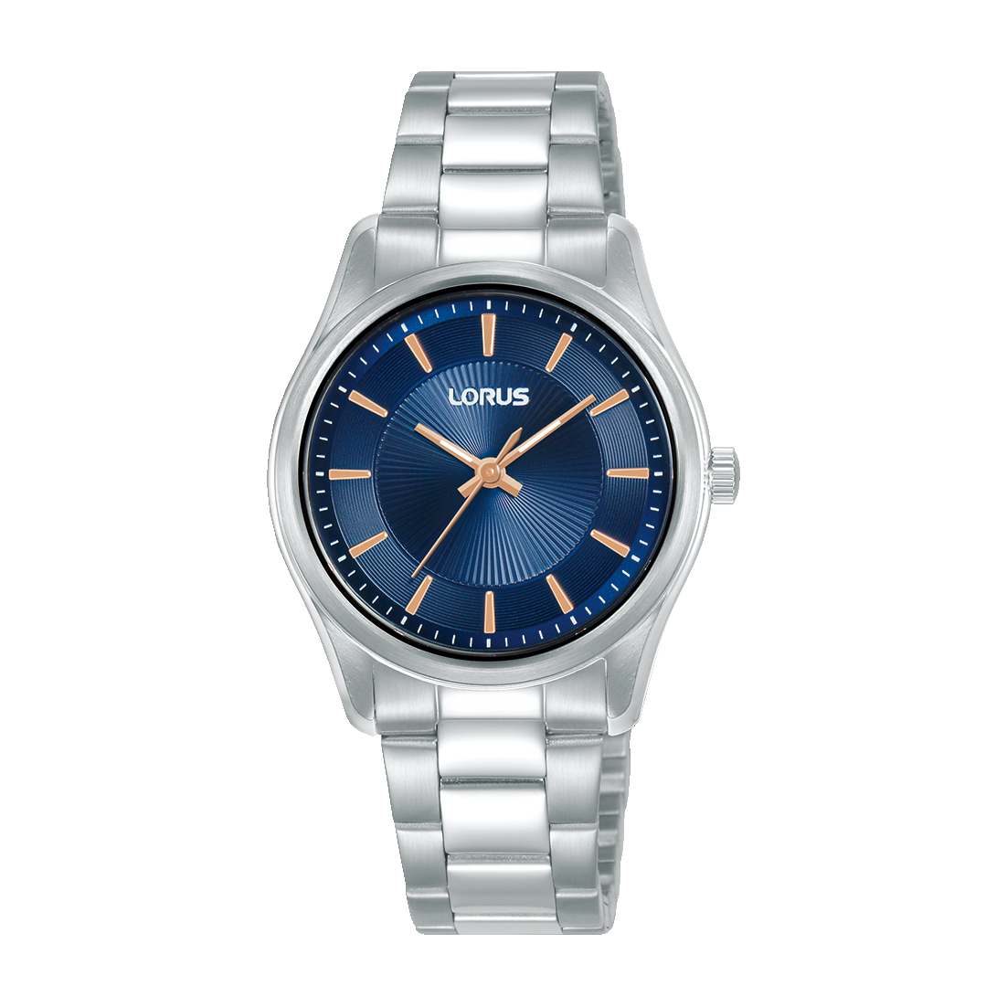 Lorus Damenuhr mit blauem Zifferblatt und silbernem Metallarmband