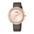 Lorus Damenuhr mit Mineralglas, roségoldener Lünette und braunem Lederarmband