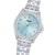 Lorus Damenarmbanduhr mit blauem Zifferblatt, Strassbesatz am Gehäuse, Edelstahlband