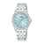 Lorus Damenarmbanduhr mit blauem Zifferblatt, Strasslünette und silbernem Metallband