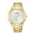 Goldfarbene Sport-Damenuhr mit weißem Zifferblatt und Metallarmband