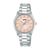 Lorus Damenarmbanduhr mit silbernem Metallband und rosafarbenem Zifferblatt