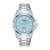 Sportuhr für Damen mit hellblauem Zifferblatt, Stahllünette und Metallarmband