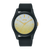 Damenuhr mit schwarzem Silikonarmband, champagnerfarbenem Zifferblatt und Mineralglas