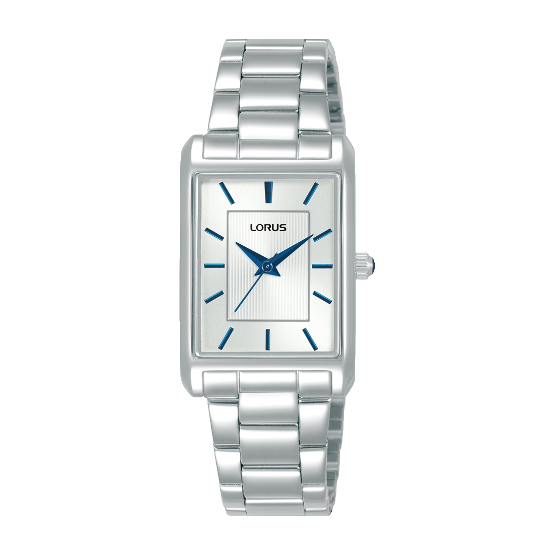 Damen-Armbanduhr mit rechteckigem Gehäuse, weißem Zifferblatt und Edelstahlarmband