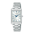 Damen-Armbanduhr mit rechteckigem Gehäuse, weißem Zifferblatt und Edelstahlarmband