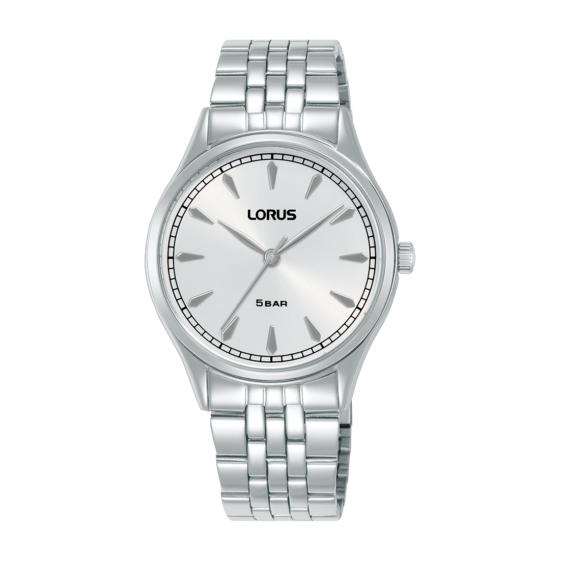 Lorus Damenarmanduhr mit silbernem Edelstahlarmband, weißem Zifferblatt und Mineralglas