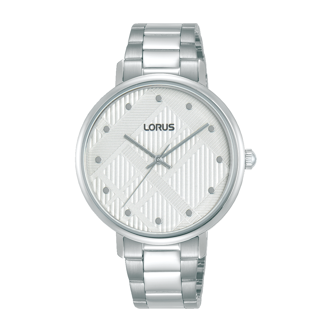 Lorus Damenarmbanduhr mit silbernem Edelstahlarmband und Mineralglas, weißes Zifferblatt