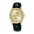 Lorus Classic Damen-Armbanduhr mit schwarzem Lederarmband, goldfarbener Lünette und beigem Zifferblatt