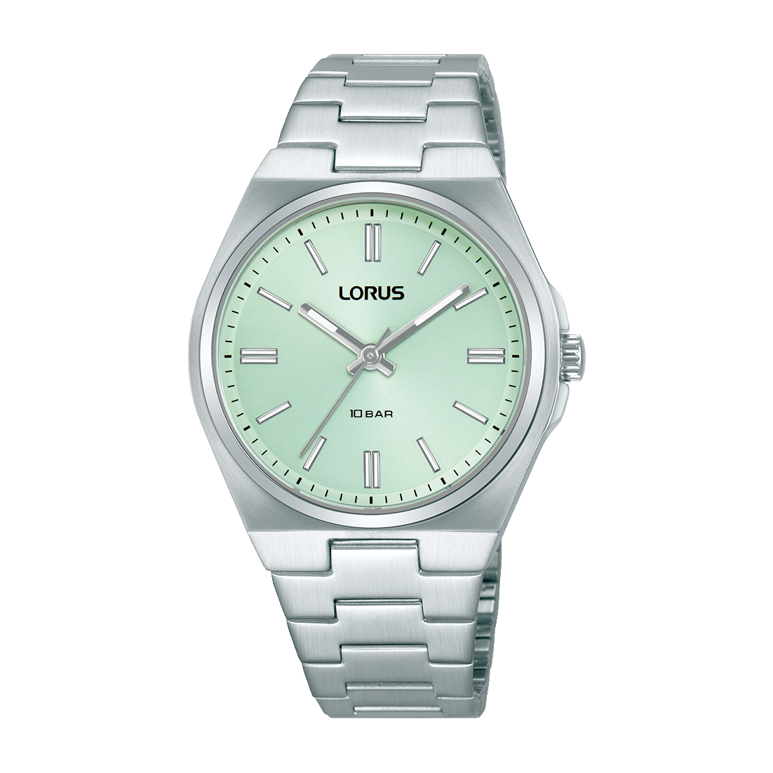 Lorus Damenuhr: Metallarmband, grünliches Zifferblatt, Mineralglas, 10 bar