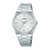 Silberfarbene Damenuhr mit Metallarmband, rundem Zifferblatt und Indexen, 10-Bar-Anzeige