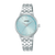 Damenuhr mit rundem hellblauem Zifferblatt, Edelstahlarmband und Mineralglas