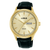 Herren-Armbanduhr Lorus mit dunkelgrünem Lederband, goldenem Gehäuse und Datumsanzeige